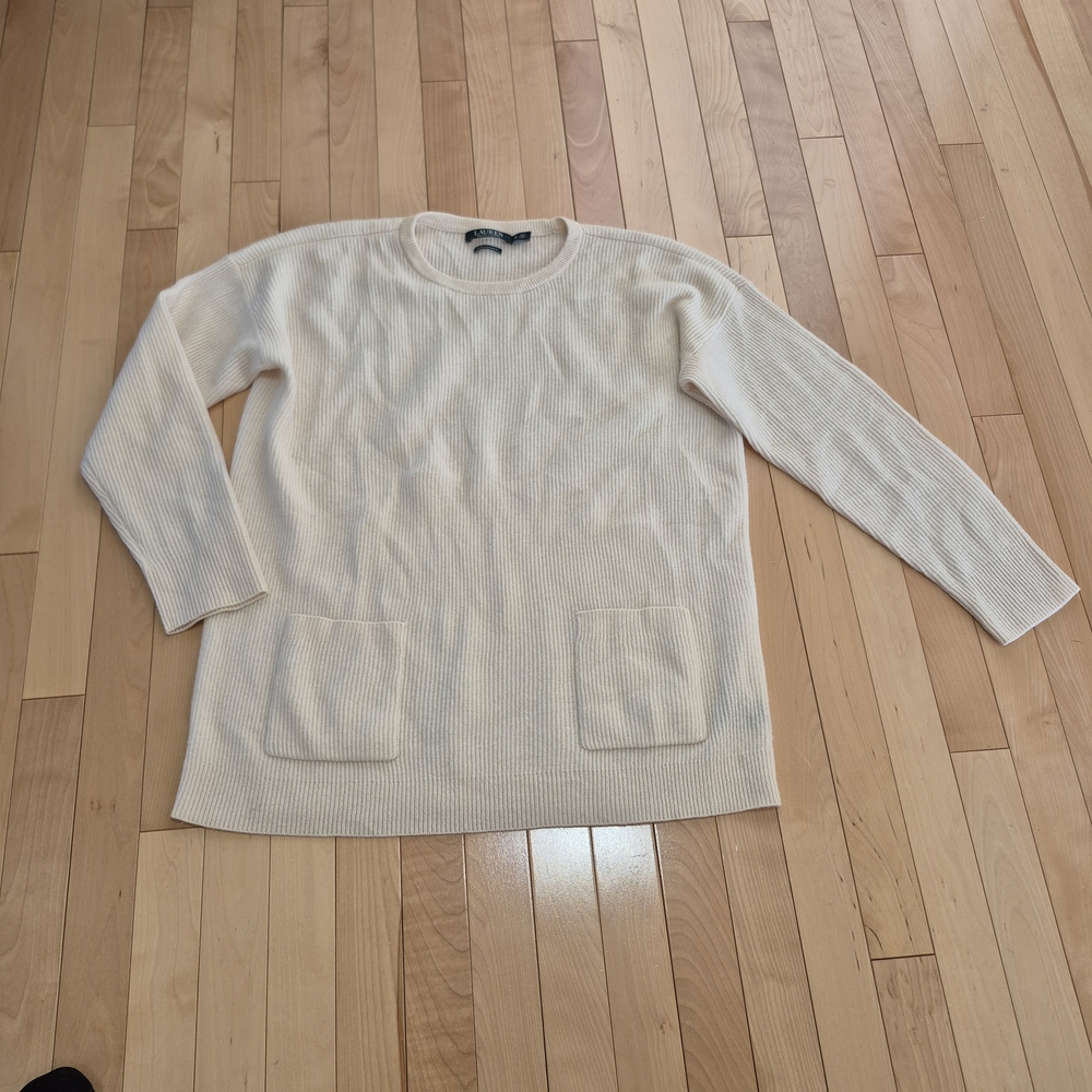 Lauren Ralph Lauren Ivory Cashmere Ribbed Sweater